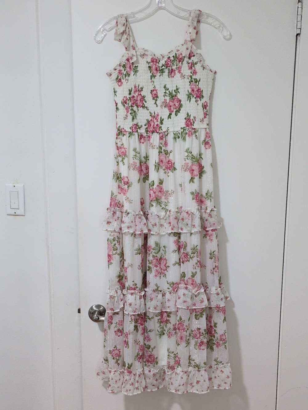 Rare Editions Big Girls Sleeveless Floral Smocked Chiffon Maxi Dress Size 14
